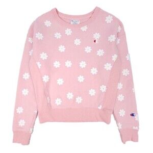 URBAN OUTFITTERS Champion Daisy Print Fleece Crew Neck Sweatshirt Soft Girl Pink